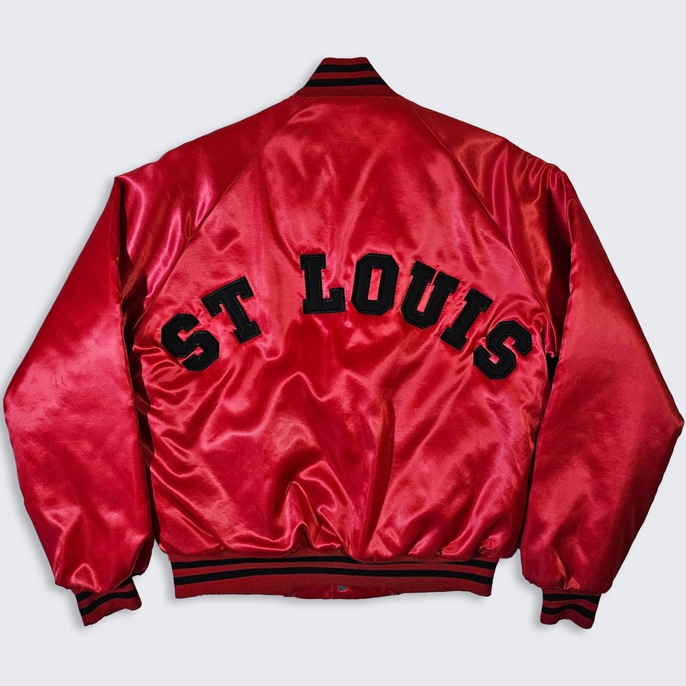 St Louis Cardinals Vintage 80s Chalk Line Satin Bomber Jacket